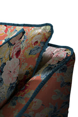Coco 2.5 seater sofa with Knife Edge cushion in English Garden Coral Orange with Velvet Trim  - Hand Made in USA