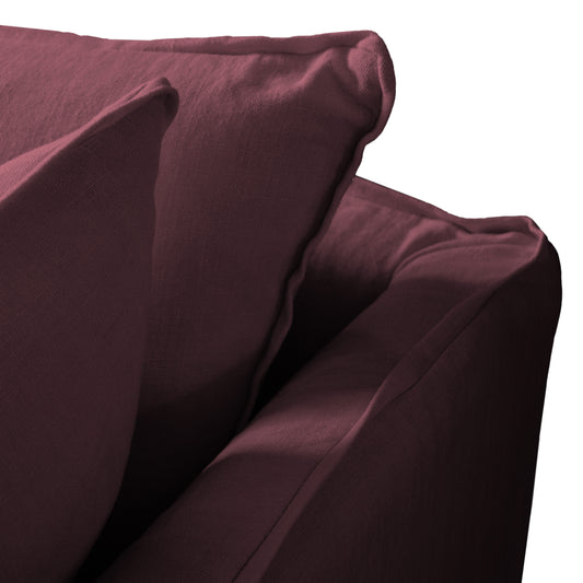 Coco 2.5 seater sofa with Knife Edge cushion in Damson Linen - Hand Made in USA