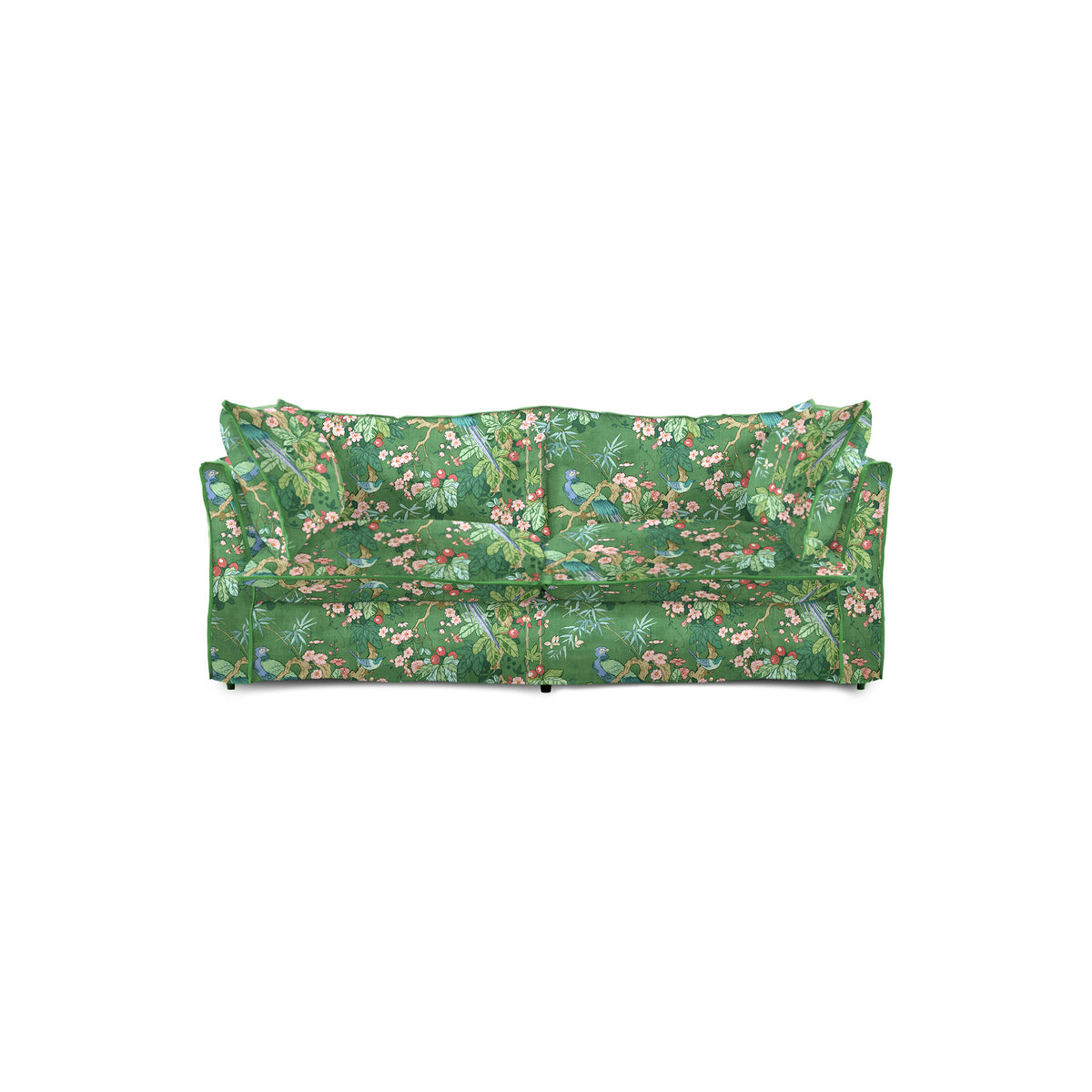 Coco 2.5 seater sofa with Knife Edge cushion in Belleville Juniper with Velvet Trim - Hand Made in USA
