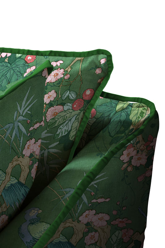 Coco 2.5 seater sofa with Knife Edge cushion in Belleville Juniper with Velvet Trim - Hand Made in USA