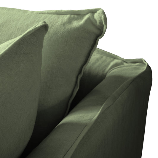 Coco 2.5 seater sofa with Knife Edge cushion in Moss Linen - Hand Made in USA