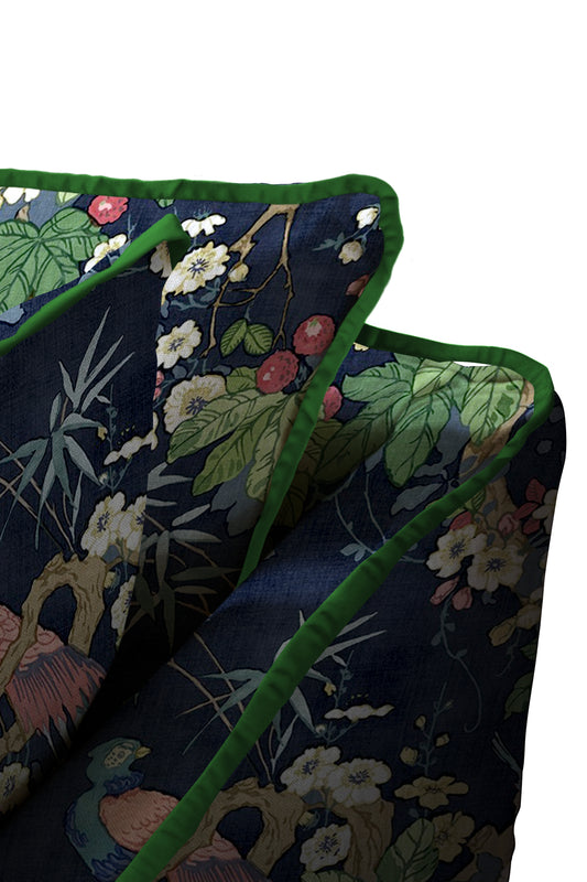 Coco 2.5 seater sofa with Knife Edge cushion in Belleville Navy with Velvet Trim - Hand Made in USA