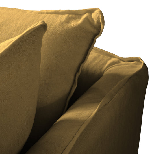 Coco 2.5 seater sofa with Knife Edge cushion in Ochre Linen - Hand Made in USA