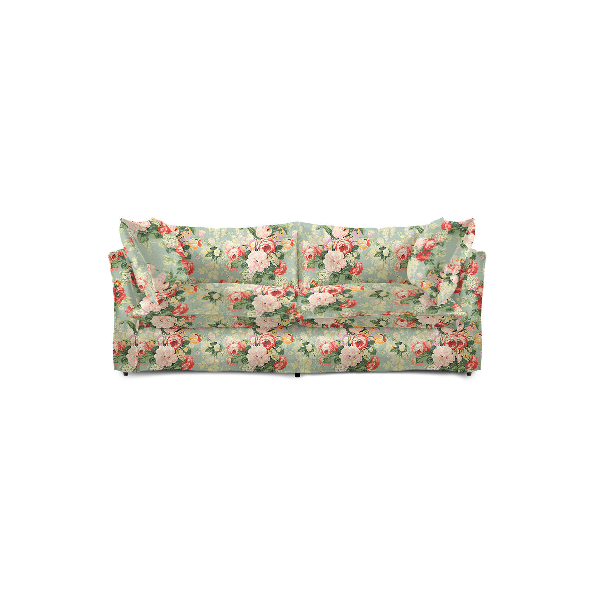 Coco 2.5 seater sofa with Knife Edge cushion in English Garden Grey Skies - Hand Made in USA