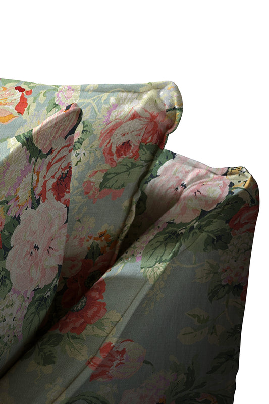 Coco 2.5 seater sofa with Knife Edge cushion in English Garden Grey Skies - Hand Made in USA