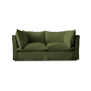 Coco 2.5 seater sleeper sofa with Self Piped Knife Edge cushion in Cotton Linen Evergreen  - Hand Made in USA