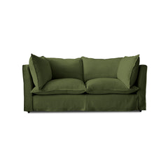 Coco 2.5 seater sofa bed with Self Piped Knife Edge cushion in Cotton Linen Evergreen  - Hand Made in USA