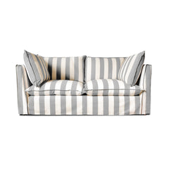 Coco 2.5 seater sofa with Self Piped Knife Edge cushion in Stripes Garden Grey  - Hand Made in USA