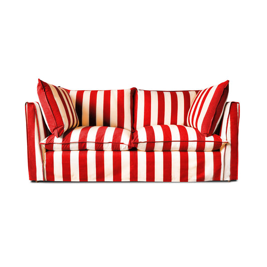 Coco 2.5 seater sofa with Self Piped Knife Edge cushion in Stripes Petunia  - Hand Made in USA (Available for Quick Ship)