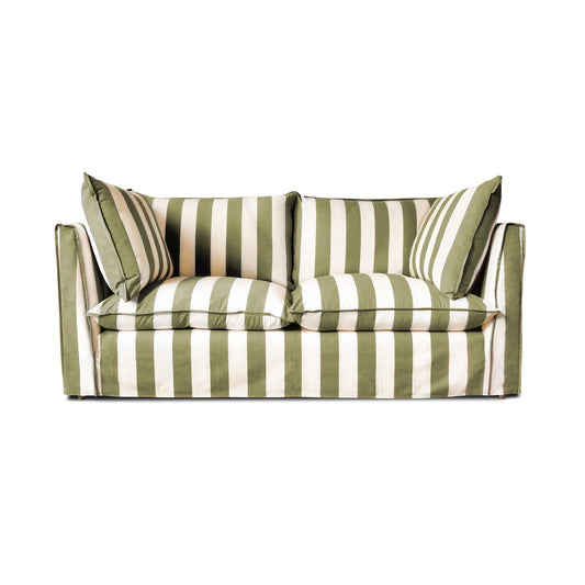 Coco 2.5 seater sofa with Self Piped Knife Edge cushion in Spring Green Stripes  - Hand Made in USA