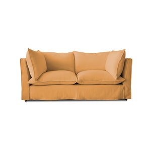 Coco 2.5 seater sleeper sofa with Self Piped Knife Edge cushion in Cotton Linen Sunflower - Hand Made in USA