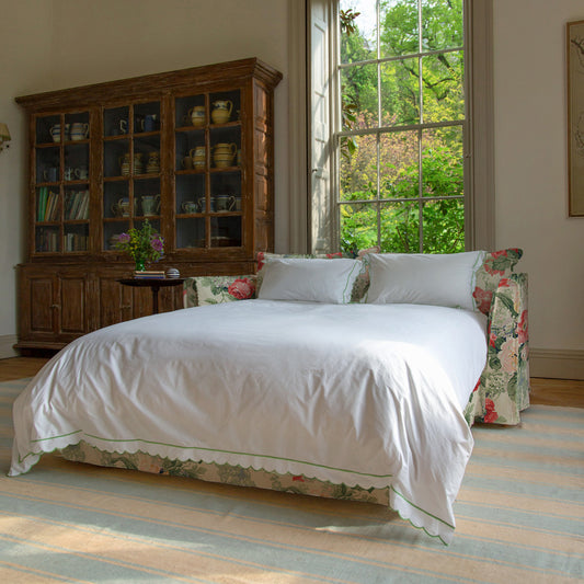 Coco 2.5 seater sleeper sofa with Knife Edge cushion in English Garden Classic Rose  - Hand Made in USA