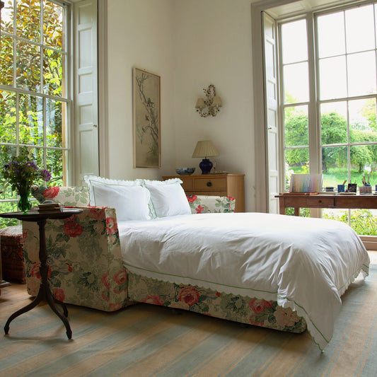 Coco 2.5 seater sleeper sofa with Knife Edge cushion in English Garden Classic Rose  - Hand Made in USA