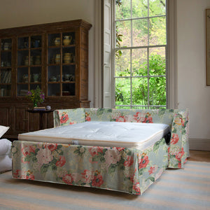 Coco 2.5 seater sleeper sofa with Knife Edge cushion in English Garden Grey Skies  - Hand Made in USA