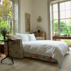 Coco 2.5 seater sleeper sofa with Knife Edge cushion in English Garden Grey Skies  - Hand Made in USA