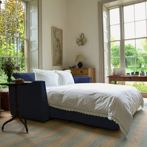 Coco 2.5 seater sleeper sofa with Self Piped Knife Edge cushion in Cotton Linen Inkspot  - Hand Made in USA