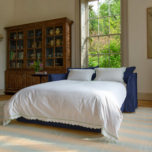 Coco 2.5 seater sleeper sofa with Self Piped Knife Edge cushion in Cotton Linen Inkspot  - Hand Made in USA