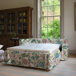 Coco 2.5 seater sleeper sofa with Knife Edge cushion in Kitty Spring Green  - Hand Made in USA
