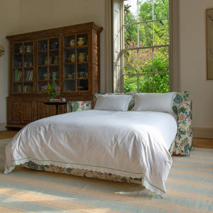 Coco 2.5 seater sleeper sofa with Knife Edge cushion in Kitty Spring Green  - Hand Made in USA