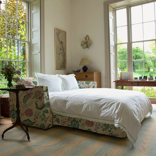 Coco 2.5 seater sofa bed with Knife Edge cushion in Kitty Spring Green  - Hand Made in USA