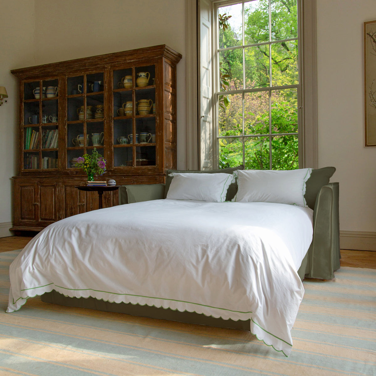 Coco 2.5 Seater sleeper sofa in Sage Linen - Hand Made in USA