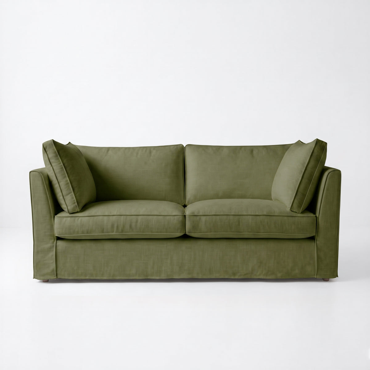 Coco 2.5 seater sofa with Self Piped Box Edge cushion in Cotton Linen Evergreen - Hand Made in USA