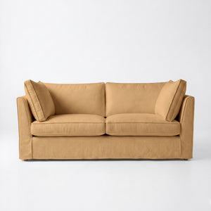 Coco 2.5 seater sofa with Self Piped Box Edge cushion in Cotton Linen Sunflower - Hand Made in USA