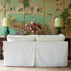 Coco 3 seater sofa with Self Piped Box Edge cushion in Cotton Linen Snow Drop  - Hand Made in USA