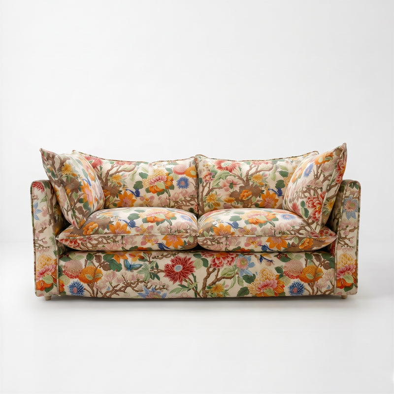 Coco 2.5 seater sofa with Self Piped Knife Edge cushion in GP & J Baker Magnolia Cream Blue - Hand Made in USA