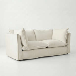 Coco 2.5 seater sofa with Self Piped Knife Edge cushion in Cotton Linen Cool Coconut - Hand Made in USA