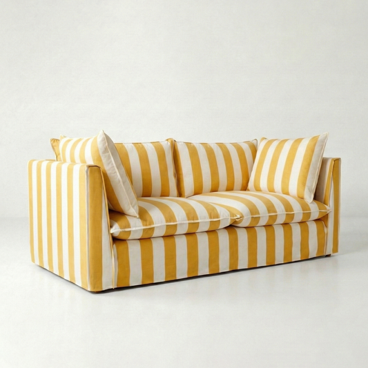 Coco 2.5 seater sofa with Knife Edge cushion in Stripes Dandelion - Hand Made in USA