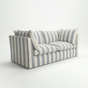 Coco 2.5 seater sofa with Self Piped Knife Edge cushion in Stripes Garden Grey  - Hand Made in USA