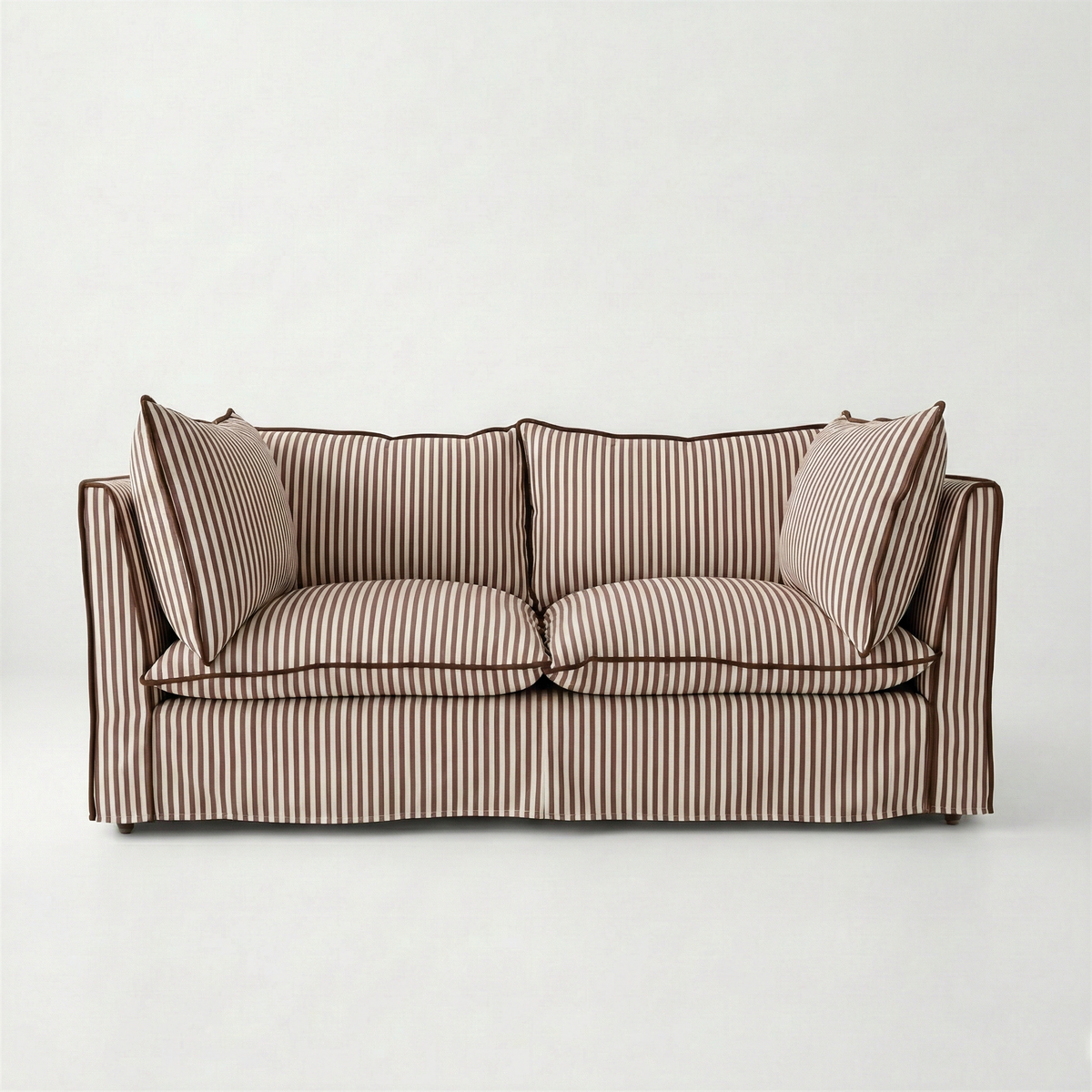 Coco 2.5 seater sofa with Knife Edge cushion in Narrow Chocolate Stripes - Hand Made in USA