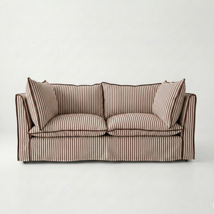 Coco 2.5 seater sofa with Knife Edge cushion in Narrow Chocolate Stripes - Hand Made in USA