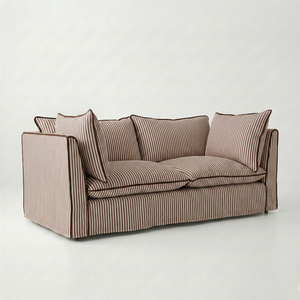 Coco 2.5 seater sofa with Knife Edge cushion in Narrow Chocolate Stripes - Hand Made in USA