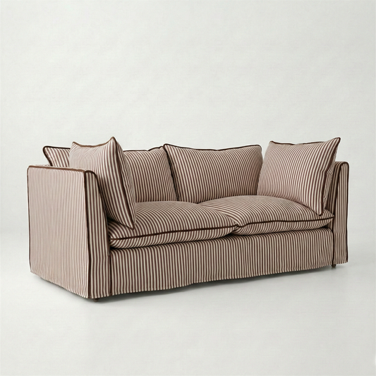 Coco 2.5 seater sofa with Knife Edge cushion in Narrow Chocolate Stripes - Hand Made in USA