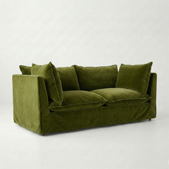 Coco 2.5 seater sofa with Self Piped Knife Edge cushion in Pelham Moss Velvet - Hand Made in USA