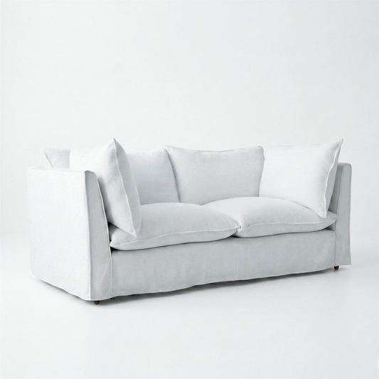 Coco 2.5 seater sofa with Self Piped Knife Edge cushion in Cotton Linen Snow Drop - Hand Made in USA