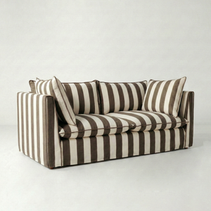 Coco 2.5 seater sofa with Knife Edge cushion in Stripe Chocolate - Hand Made in USA