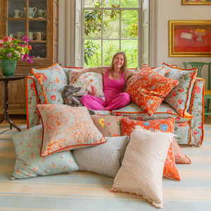 Coco 3 seater sofa with Contrast Welt Knife Edge cushion in Andrew Martin Wildwood Duck Egg  - Hand Made in USA