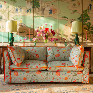 Coco 2.5 seater sofa with Contrast Welt Knife Edge cushion in Andrew Martin Wildwood Duck Egg  - Hand Made in USA