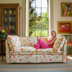 Coco 3 seater sofa with Contrast Welt Knife Edge cushion in Andrew Martin Wildwood Ivory  - Hand Made in USA
