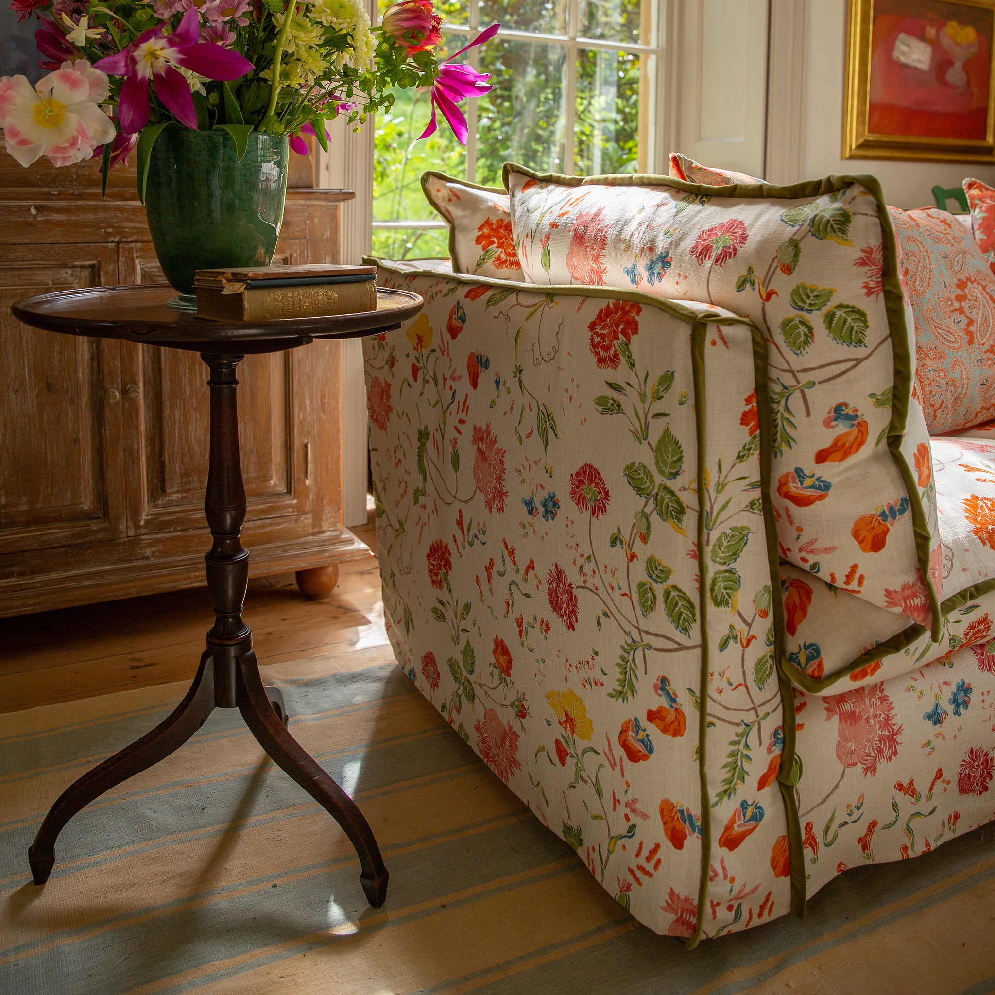 Coco seater sofa with Contrast Piped Knife Edge cushion in