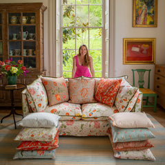 Coco 3 seater sofa with Contrast Welt Knife Edge cushion in Andrew Martin Wildwood Ivory  - Hand Made in USA