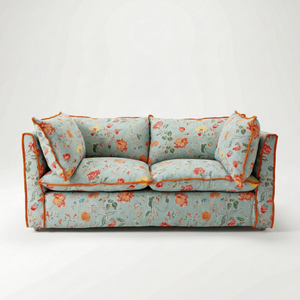 Coco 2.5 seater sofa with Contrast Welt Knife Edge cushion in Andrew Martin Wildwood Duck Egg  - Hand Made in USA