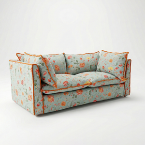 Coco 2.5 seater sofa with Contrast Welt Knife Edge cushion in Andrew Martin Wildwood Duck Egg  - Hand Made in USA
