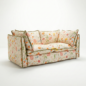 Coco 2.5 seater sofa with Contrast Welt Knife Edge cushion in Andrew Martin Wildwood Ivory  - Hand Made in USA