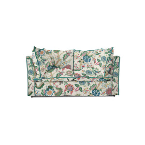 Coco 2 seater sofa with Knife Edge cushion in Kitty Spring Green with Velvet Trim - Hand Made in USA