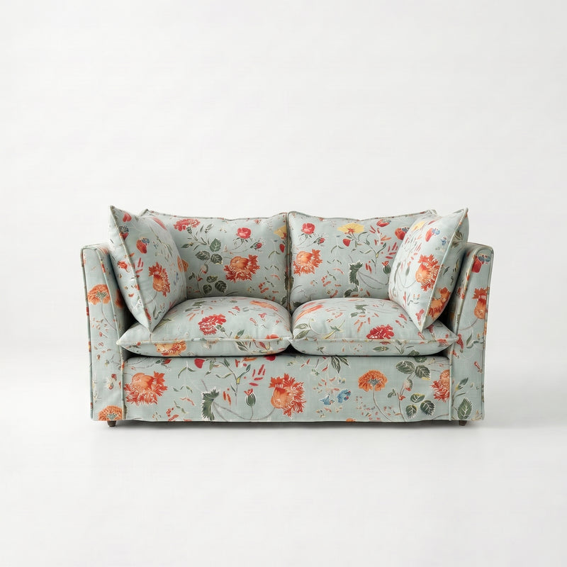 Coco 2 seater sofa with Self Piped Knife Edge cushion in Andrew Martin Wildwood Duck Egg - Hand Made in USA