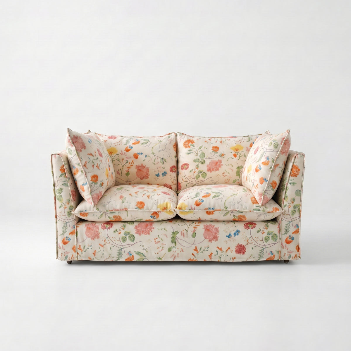 Coco 2 seater sofa with Self Piped Knife Edge cushion in Andrew Martin Wildwood Ivory - Hand Made in USA